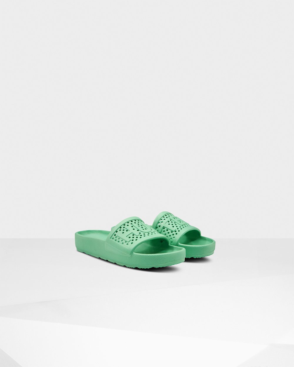 Hunter Original Lightweight Moulded Slides - Sale Womens Green - ZOAGEJ695